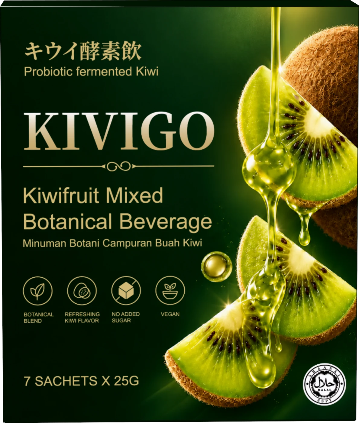 Kotak KIVIGO Kiwifruit Mixed Botanical Beverage, 7 sachet x 25g